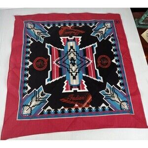 Vtg Indian Motorcycle Southwestern Geometric Black Pink Blue Biker Bandana 21.5”